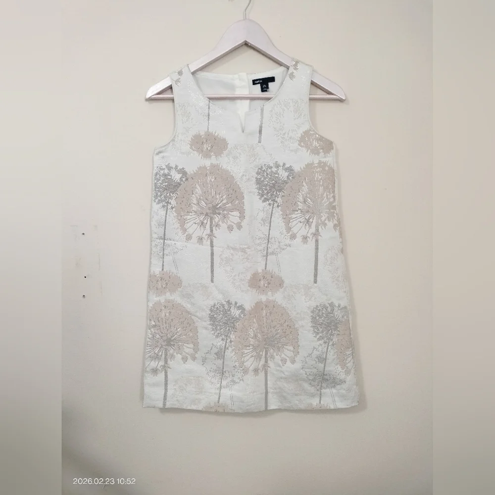 Gap Kids Sz XXL 14-16 Jacquard Floral Sleeveless Dress White and Beige Party